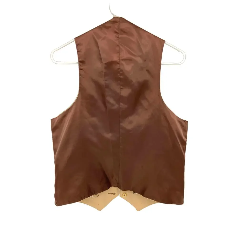 Mens Reversible Cream Brown Vest Holidays Vest Snowman Deer Tree